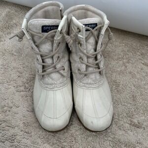 Sperry Women's Quilted‎ Duck Boots Winter Cream Lace Up Side Zip